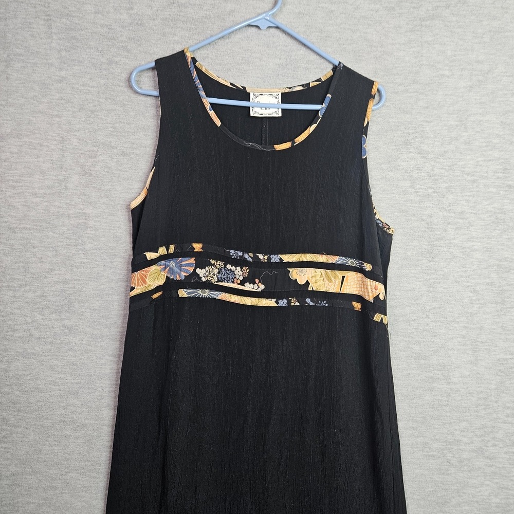 Dressing Clio Vintage Black Maxi Dress Women's Sz Medium Sleeveless Floral Trim - Picture 5 of 13